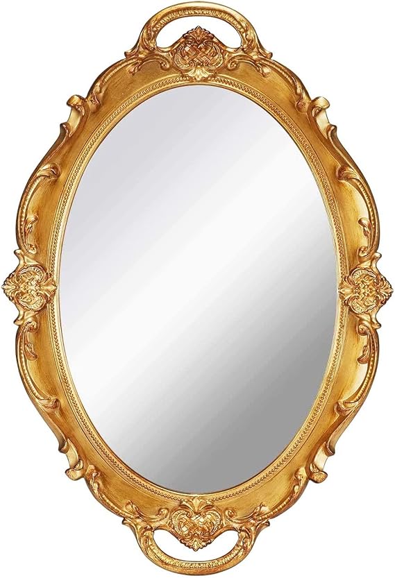 YCHMIR Vintage Mirror Small Wall Mirror Hanging Mirror 36.8 x 25.4 cm Oval Gold