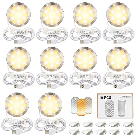 10PCS LED Lamp Kit 001 Three Colors for Bambu Lab H2S/P2S/P1P/A1 Makerworld for anycubic Makeronline 3D Printer Light DIY Hardware Model Spare Parts 5V USB Powered, 3000K Warm Light