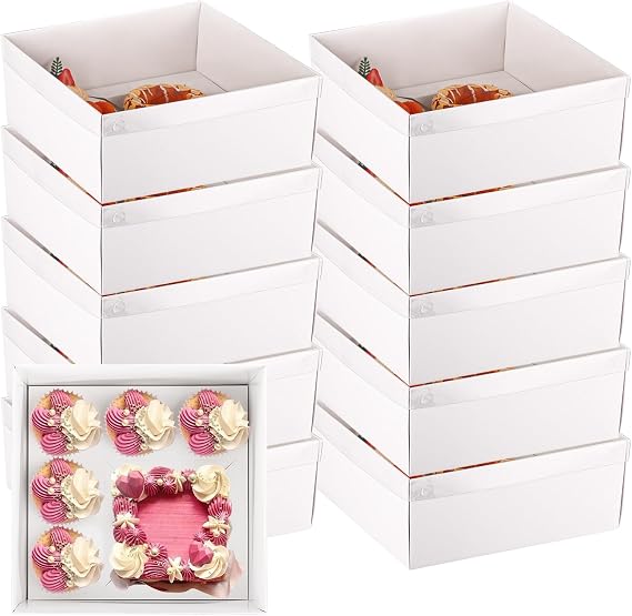 10 Pack Cupcake Boxes, White 5 Hold Cake Box 10 Inch