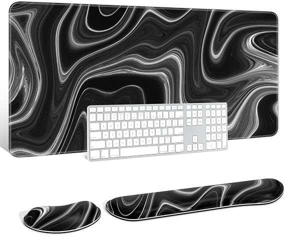 Auhoahsil Large Mouse Pad with Wrist Rests for Keyboard & Mouse, Thick Soft Ergonomic Memory Foam Wrist Supports, Big & Long Desk Mat 35.5 x 15.7 in, for Office Gaming Computer, Abstract Contour