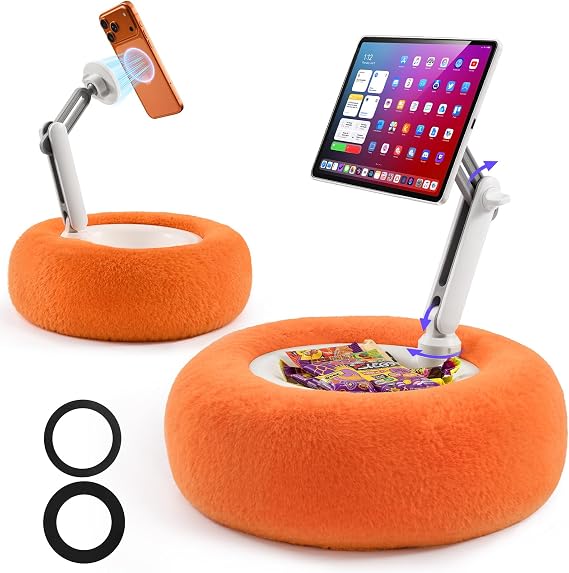 Magnetic iPad Pillow Stand for Bed with Detachable Snack Bowl-Orange