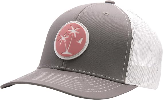 LINDO Trucker Hat [ Palm Tree 2.0 Design ] for Men and Women: Mid Profile Cap with Breathable Mesh Back and Adjustable Snap