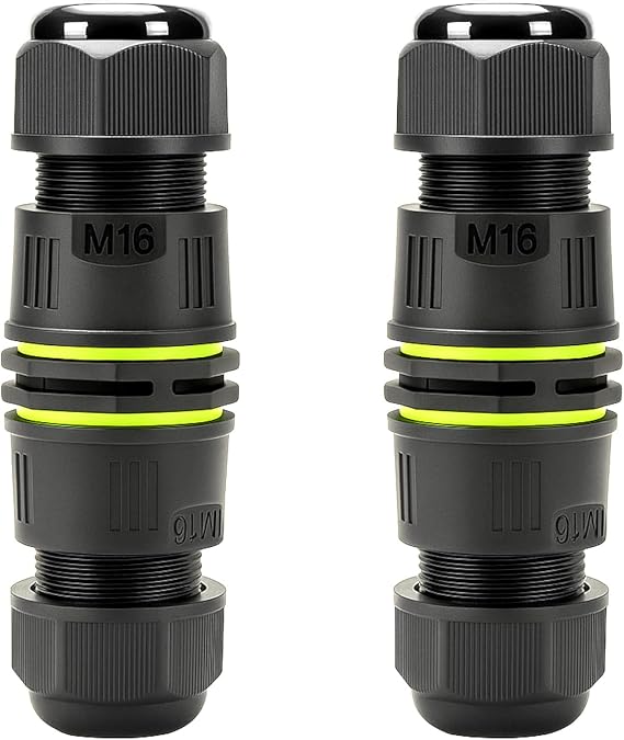 ANGSTROM 3-Core Waterproof Electrical Connector | IP68 Cable Joiner for Outdoor Lighting, Fountain Pumps, and Extension Cord Splicing | M16 Size Fits Wires 18-12AWG (2-Pack)