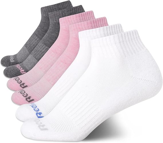 Reebok Women's Comfort Cushioned Athletic Quarter Cut Socks (6 Pack), Size 4-10, Pink Assorted