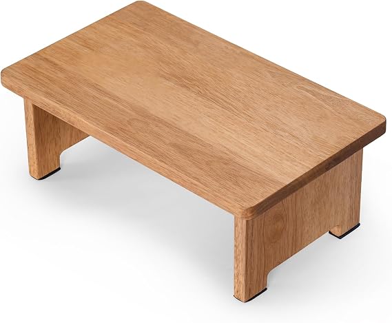 Solid Wood Stool Wooden Step Stools for Adults Kids with Anti-Slip Feet, Heavy Duty Stepping Stools with 450-LBS Capacity for Bedroom Kitchen Bathroom, Bed Steps for High Beds