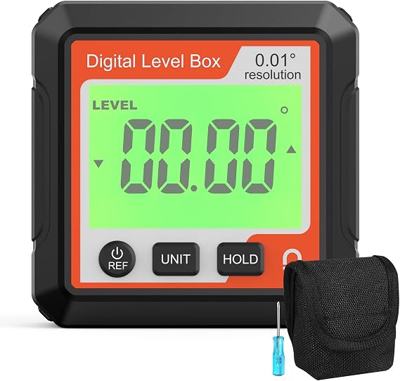 Digital Angle Finder Magnetic Angle Gauge LCD Digital Level tool Protractor Inclinometer Level Box Backlit Portable Angle Measurement Tool Battery Operated (Black+Red)