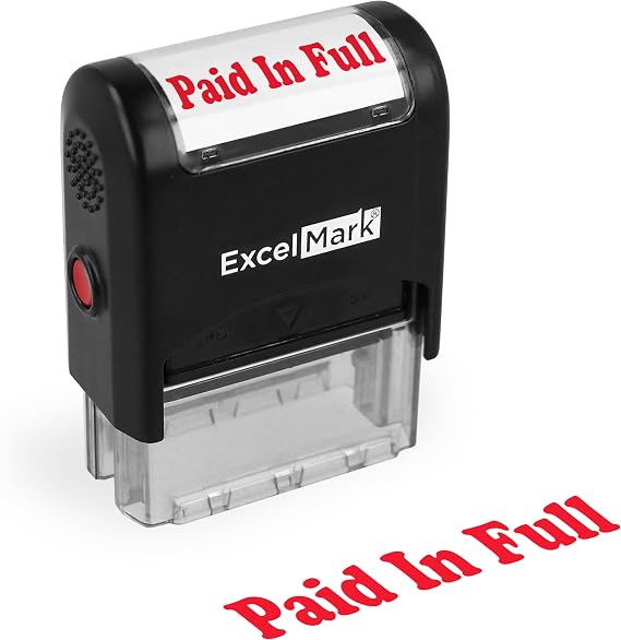 ExcelMark Paid in Full Self Inking Rubber Stamp - Red Ink
