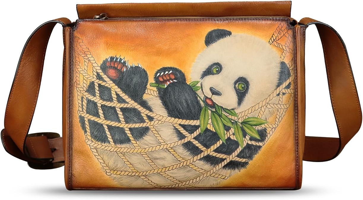 Genuine Leather Crossbody Bag for Women Hand Painted Leather Handmade Crossbody Satchel Handbag Hand Drawn Purse