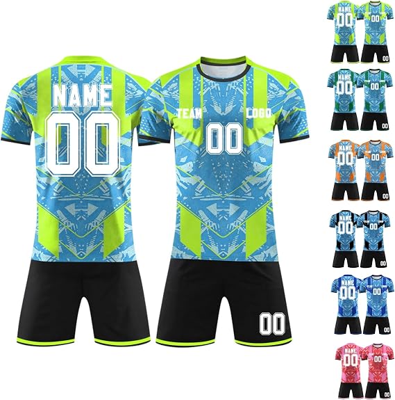 2026 Personalised Football Jersey with Name and Number for Kids and Adults, Football Kit Set with Shirt and Shorts, Soccer Jersey Training Kit, Football Gifts for Boys Girls Men and Fans
