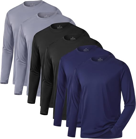 OYGSieg 6 Pack Long Shirts for Men Quick Dry Sun Protection Tee Shirts | Quick dry, Breathable, Moisture wicking, UPF, UV Protection, Lightweight for Daily Work and Outdoor Athletic Wear