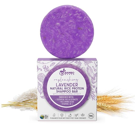 Solid Rice Protein Water Shampoo Bar With Conditioner Effect Hair Soap Shampoo Bars For Hair With All Natural Plant Based Essential Oils And Zero Waste Packaging (Lavender)