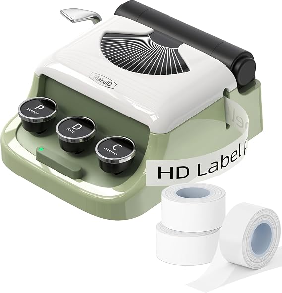 MakeID Q1 Label Maker Machine with 3 Tapes - Portable Bluetooth Label Makers for Home & Office Organization - Compatible with Apple iOS & Android - Clear Prints, Custom Templates & Fonts, Retro Design