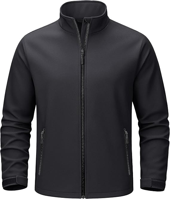 TACVASEN Men's Lightweight Softshell Waterproof Fleece Windbreaker Jacket | Full zip up, multi-pockets, adjustable hem, cuffs design | Breathable | For rain, hiking, camping