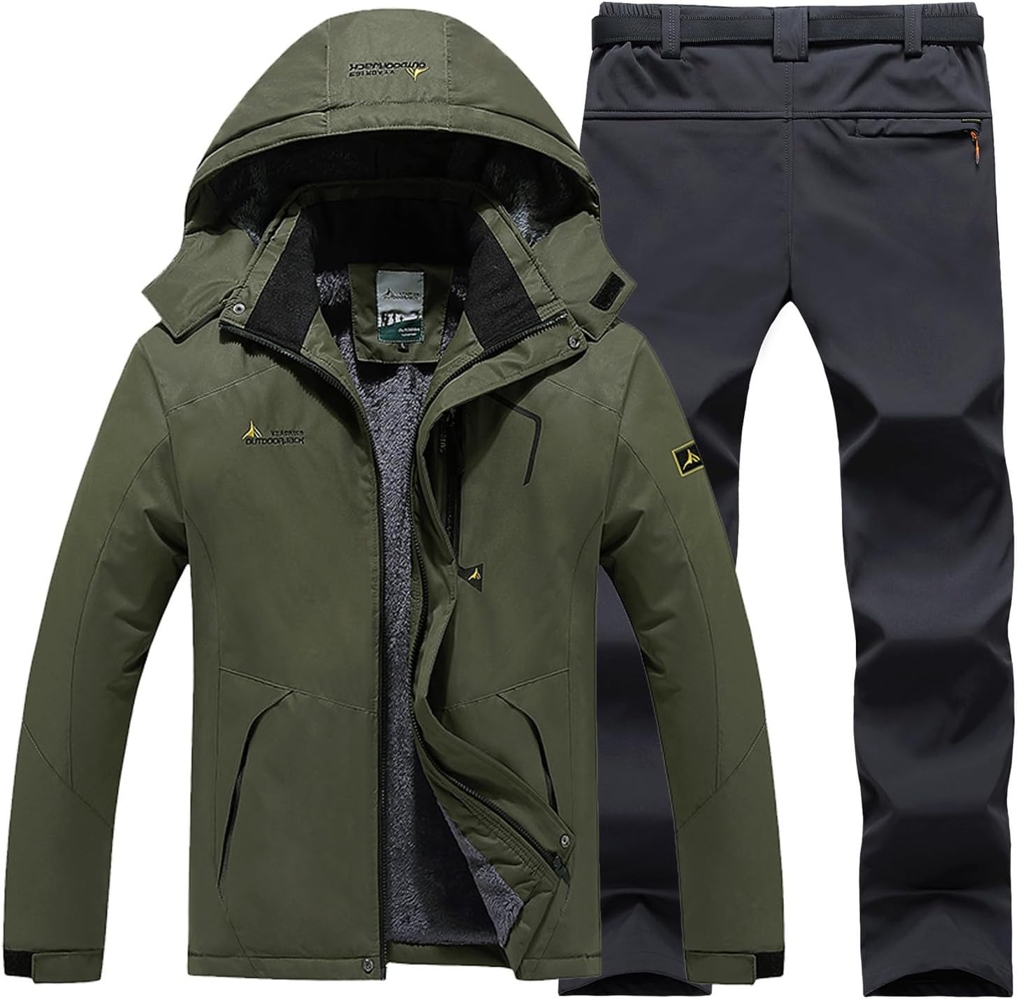 Ski Clothes for Men, Mens Sports Jacket, Thicken Outdoor Ski Suit Tactical Jacket and Pant Set Fall Winter Warm Windproof Snowsuit Wear-Resistant for Work Outdoor Ski Fishing Motorcycles