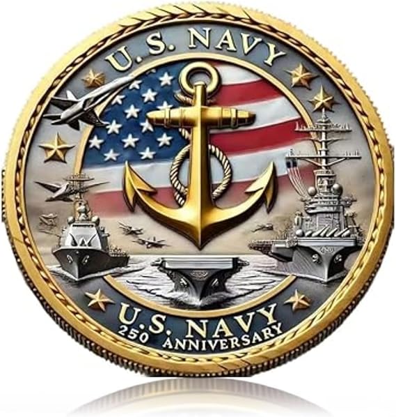 250th Anniversary U.S. Armed Forces Commemorative Coin - Patriotic Military Collectible with Engraved Service Branch Insignia,Patriotic Marine Corps Collectible (Navy)