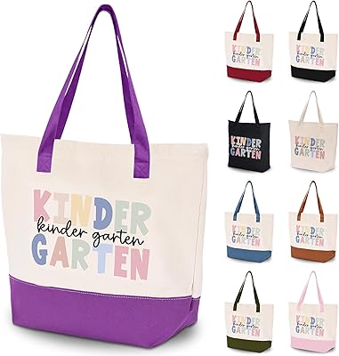 HIFA Kindergarten Teacher Tote Bag for School, Canvas Tote Bag - Top Zipper Closure - Gift for Kindergarten School Teachers