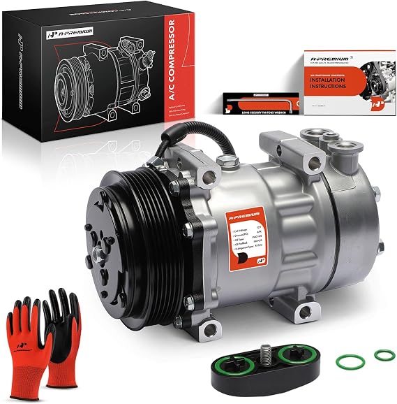 A-Premium Air Conditioner AC Compressor with Clutch | Compatible with Kenworth C500 C540 C550 K100E T2000 T600A T800 W900 & Peterbilt 200 224 227 320 330 348 352 357 377 and More