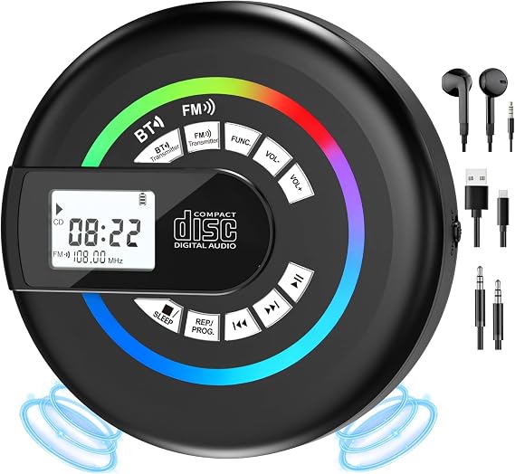 Portable CD Player with Speaker Bluetooth AUX/USB Mode Anti-Skip Protection