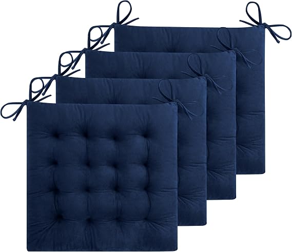ELFJOY Dining Chair Cushion with Ties 19x19 Inch Set of 4 Navy