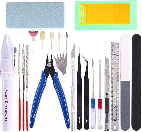 Gundam Tool Kit 27PCS Modeler Basic Tools Craft Set for Car Airplane Hobby Model Building with Hobby Knife, Cutting Pliers, Tweezers, Files, Grinder, and Polishing Tools