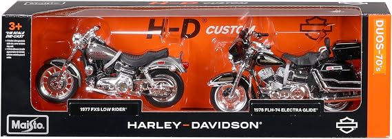 Maisto 1:18 Scale Harley Davidson Duos - 70s Series '77 FXS Low Rider and '78 Electra Glide Diecast Motorcycles