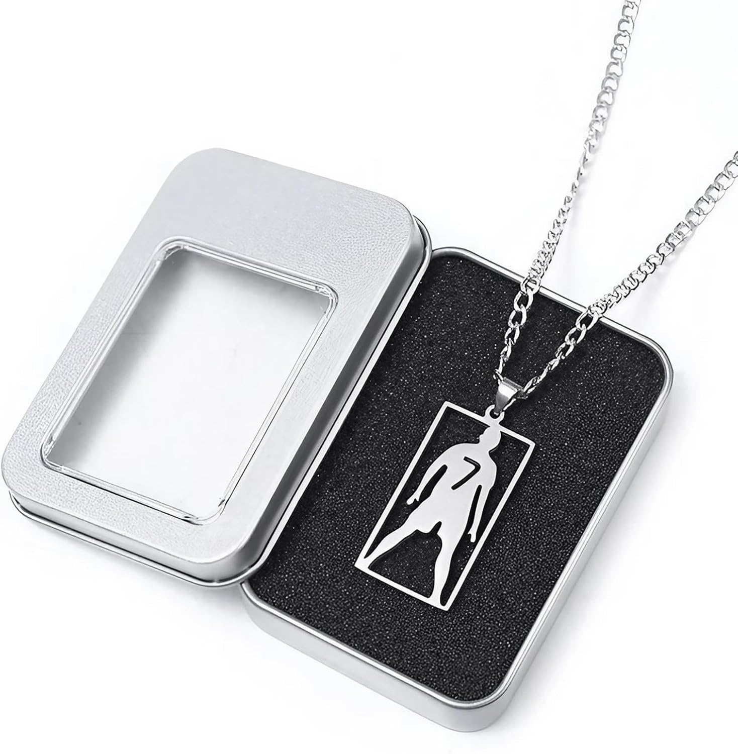 Cristiano ronaldo No. 7 Jersey football necklace for Men, CR7 necklace, Number 7 Soccer Jersey Pendant, Silver football chain, Soccer Star Commemorative Metal gift box packaging