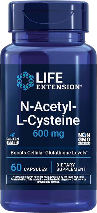 Life Extension N-Acetyl-L-Cysteine (NAC), Immune, Respiratory, Liver Health, NAC 600 mg, Potent antioxidant Support, Free-radicals, Easy to Absorb, 60 Capsules