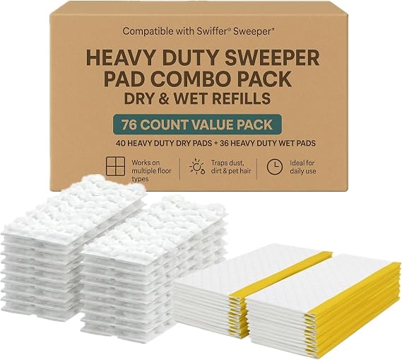 76 Count Refills Compatible with Swiffer Sweeper, 40 Dry Cloths and 36 Wet Pads Refill, Disposable Duster Refills Mop Pads for Floor Cleaning