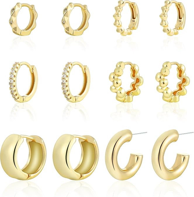 ALLHOLA 6 Pairs Gold Hoop Earrings Set for Women, 14K Gold Plated Small Huggie Hoops Earrings Hypoallergenic, Lightweight Tiny Cartilage Piercings Earrings Jewelry for Women Gifts.