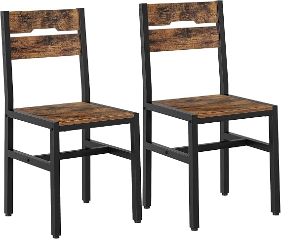 Dining Chairs Set of 2, Kitchen Chairs, Dining Room Chairs | Wooden Backrest & Thickened Metal Legs, Industrial Dinner Chairs for Kitchen Living Dining Room, Easy Assembly, Rustic, Black