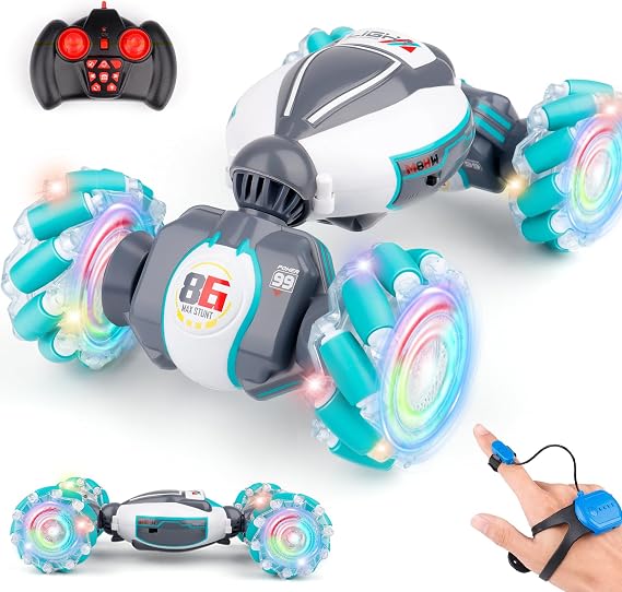 PREPOP Gesture Sensing RC Stunt Car, Birthday for Age 6 7 8-12 13+ Year Old Boys - Cool Toys for Kids, Hand Controlled Remote Control Twist Vehicle with Lights & Music, 4WD Rotating | Remote Control Vehicle with Lights & Music, Birthday Presents for Kids, 4WD Drift & Rotating, 2 Rechargeable Batteries