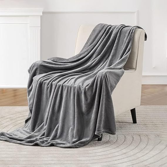LaSyL Fleece Blanket Twin 60"x80" Grey - 300GSM Soft Cozy Plush Fuzzy Flannel Bed Blanket - Lightweight Anti-Static Microfiber Blanket for Couch, Bed, Sofa