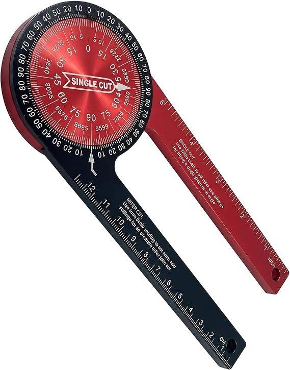 SINGLE CUT 360 Miter Saw Protractor, Aluminum Alloy Woodworking Angle Finder with Dual Miter & Single Cut Modes, Integrated CM/IN Ruler for Carpenter, Construction, Renovation, DIY Projects