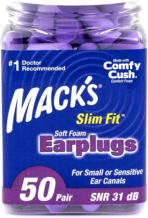 Mack's Slim Fit Soft Foam Earplugs, 50 Pair - Small Ear Plugs for Sleeping, Snoring, Traveling, Concerts, Shooting Sports & Power Tools | Made in USA