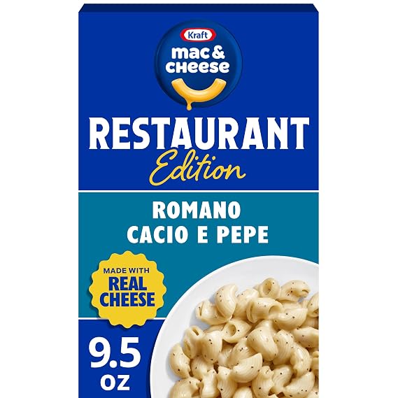 Kraft Mac & Cheese Restaurant Edition, Romano Cacio e Pepe, 9.5 oz | Restaurant Edition Macaroni & Cheese, Pipette Pasta, Cracked Pepper & Real Romano, Restaurant-Quality at Home, 4 Servings