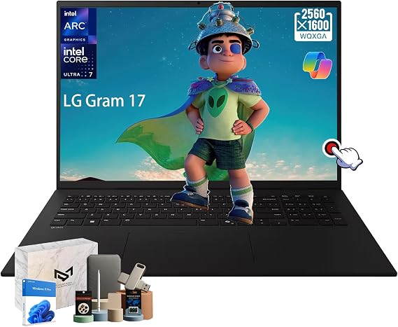 LG 2025 Gram 17 Touchscreen Laptop - 17" 2.5K Touch Display, Intel Ultra 9 288V, Intel Arc, Wi-Fi7, Backlit KB, Copilot+ PC, Lightweight, Long Battery Life, Win 11 Pro, 32GB RAM, 4TB SSD, Accessories