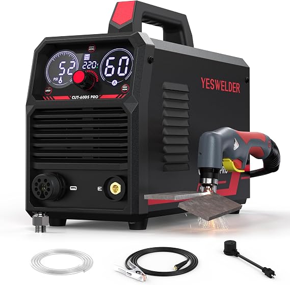 YESWELDER 60A Non-HF Plasma Cutter, Non-Torch Pilot Arc, 110/220V | Large Digital Display, Built-In Rear Air Filter, IPT40 Torch, ETL Certified, IP21 Rating, Overload and Overheat Protection