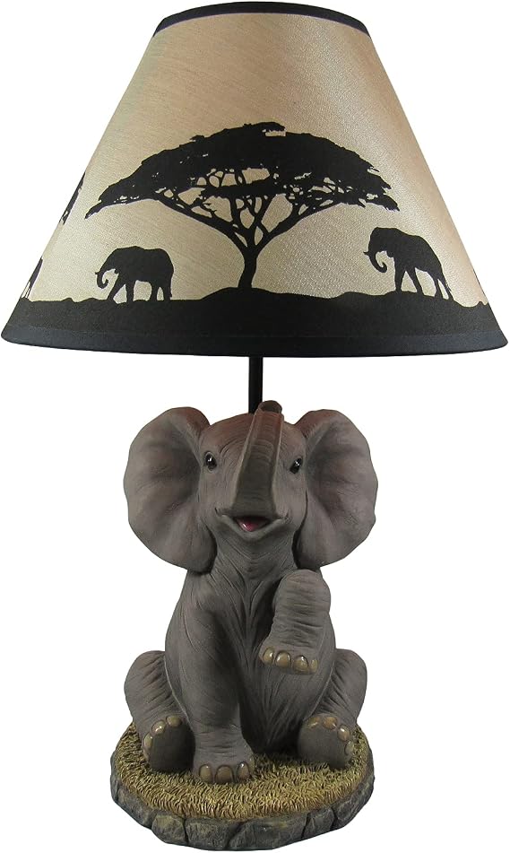 DWK Kenya's Glow African Elephant Sculptural Table Lamp w/Decorative Shade
