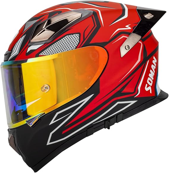 Soman Motorcycles Full Face Helmet, Street Bike Helmet with Enlarged Air Vents Double Visors for Men Women DOT Approved