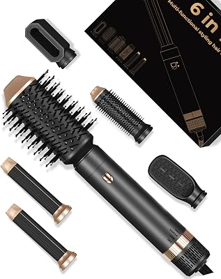 6 in 1 Hair Dryer Brush, Blow Dryer Brushies Ionic Hair Dryer, Oval Hot Air Brush, Hair Curler Straightener Magic Styler Autowrap Air Styler