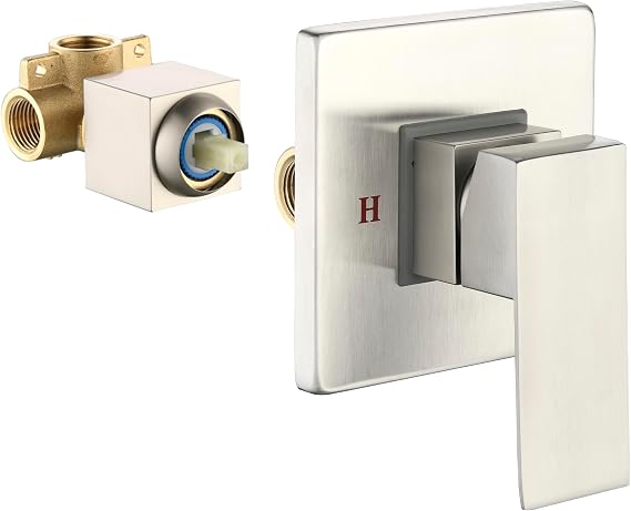 Shower Valve Kit, Single Handle Mixing Valve Shower Control Valve Kit Single Function Rough-In Valves Set, Wall Mount Brass Shower Tub Valve and Trim Kit,Brushed Nickel