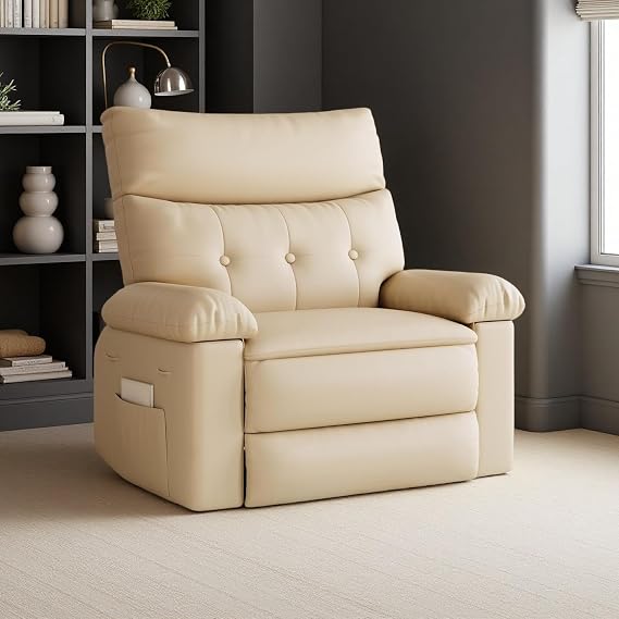 Oversized Recliner Chair, Manual Recliner Chair with 1.5X Sponge Filling and Side Pocket, Easy Recline System, Faux Leather Adult Reclining Sofa Chair for Living Room, Bedroom, Nursery