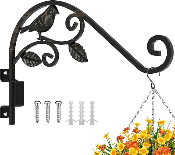 Hanging Basket Plant Brackets Outdoor Indoor, Heavy Duty Solid Steel Plant Hangers, Wall Mounted Lantern Hooks for Garden Plants Flower Light Bird Feeder