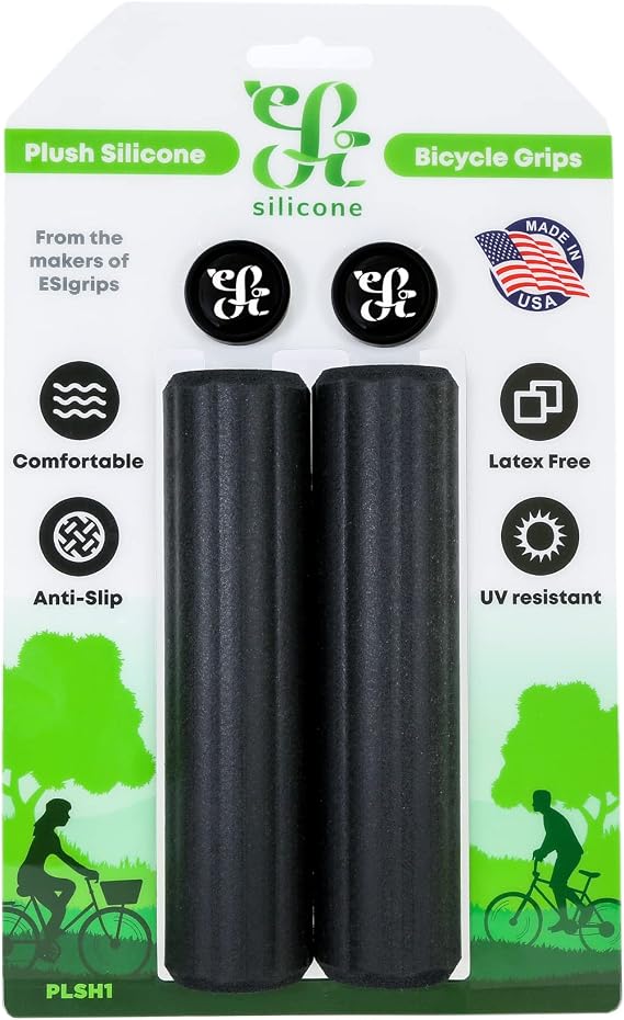 ESI Grips Thick Silicone Mountain and E-Bike Grips - Plush | ESI Plush Silicone Bike Handlebar Grips - Shock-Absorbing, 130mm, Black