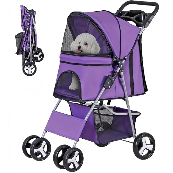 ZENY Foldable Pet Stroller, Cat/Dog Stroller with 4 Wheels