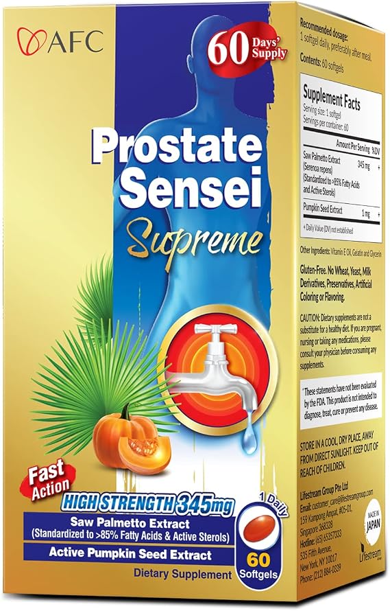 AFC Japan Prostate Sensei Supreme - Saw Palmetto Supplement for Men with Fatty Acids & Sterols - Supports Healthy Urinary Function & Hair Vitality - Men's Health Formula - 60 Day Supply
