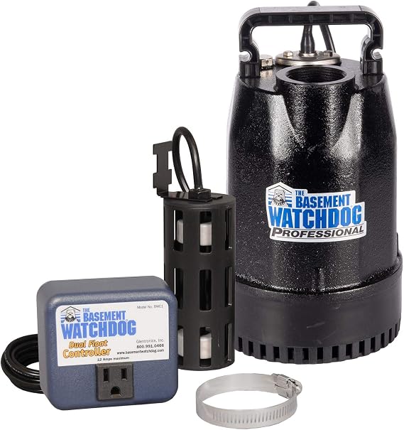 The Basement Watchdog Cast-Iron 13 HP Submersible Sump Pump w/Copper-Wound PSC Motor for Narrow Pits - 3,720 GPH - Caged Dual Float Switch (SIT-33D)