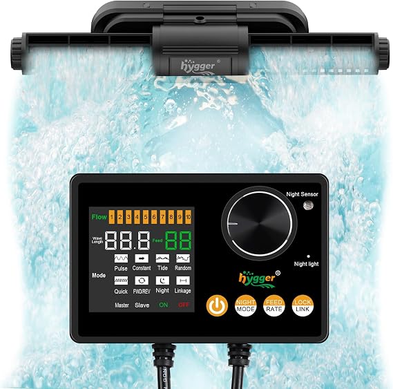 hygger Intelligent Wave Maker for Aquarium, Saltwater Freshwater Circulation Pump Adjustable 6 Waves/Night/Feed/Wireless Connection Mode, Magnetic Holder Display Controller Memory Function (25W)
