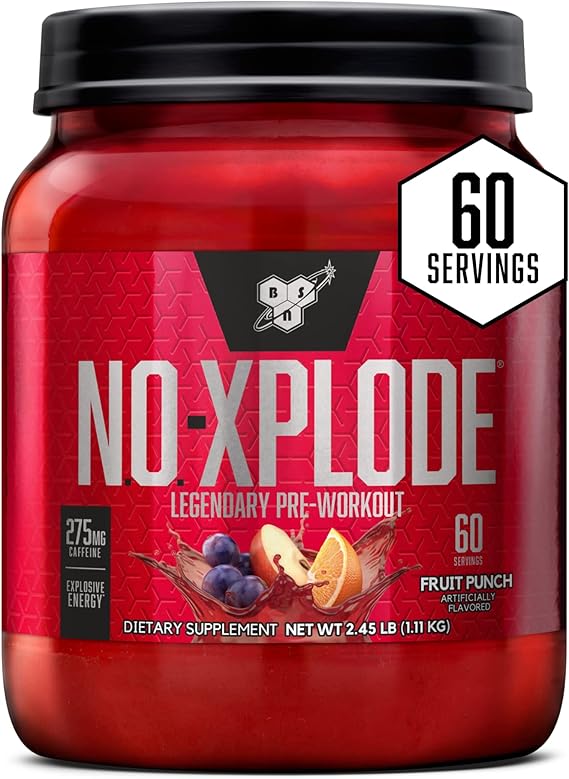 BSN N.O.-XPLODE Pre Workout Supplement with Creatine, Beta-Alanine, and Energy, Fruit Punch, 60 Servings, 2.45 Pound (Packaging May Vary)