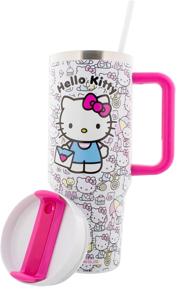 Fast Forward Sanrio Hello Kitty 40oz Stainless Steel Tumbler with Handle, Lid, Straw (Hello Kitty)
